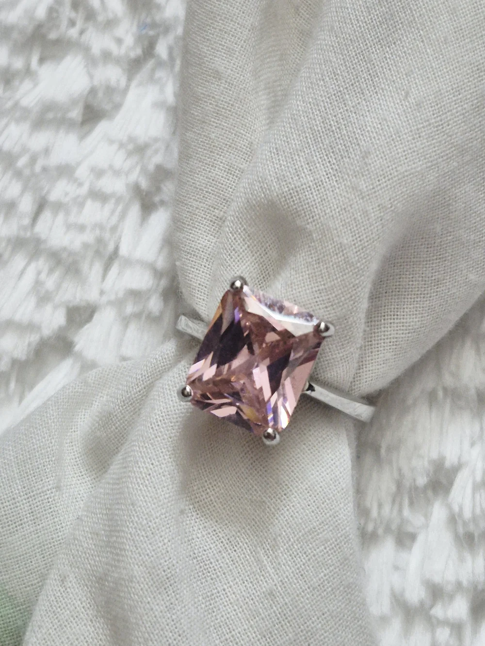 Vintage Silver Plated Princess Cut Pink Gemstone Ring